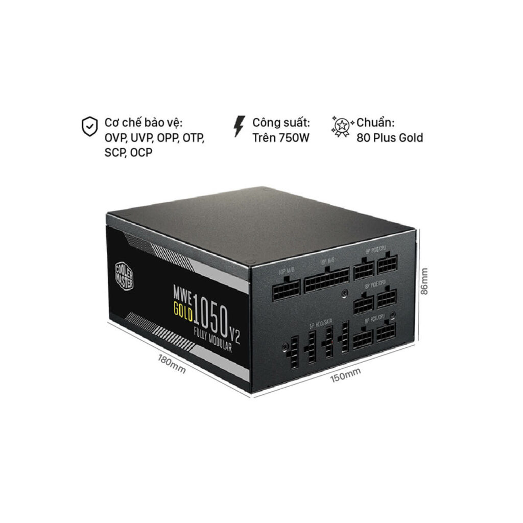 Nguồn Cooler Master MWE Gold V2, Fully modular 1050W A/EU Cable - Hình ảnh 2