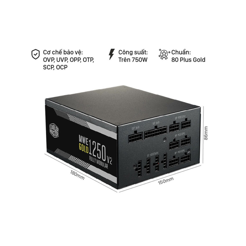 Nguồn Cooler Master MWE Gold V2, Fully modular 1250W A/EU Cable - Hình ảnh 2