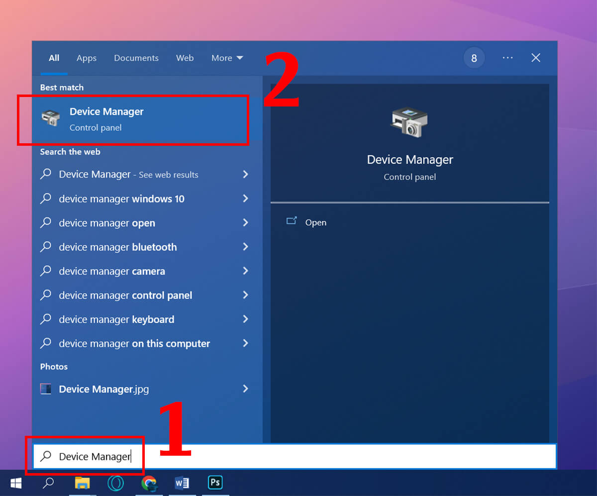 Mở Device manager