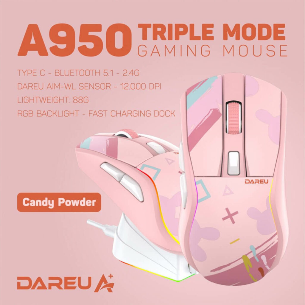 Chuột không dây DAREU A950 Triple Mode Wireless Candy Powder