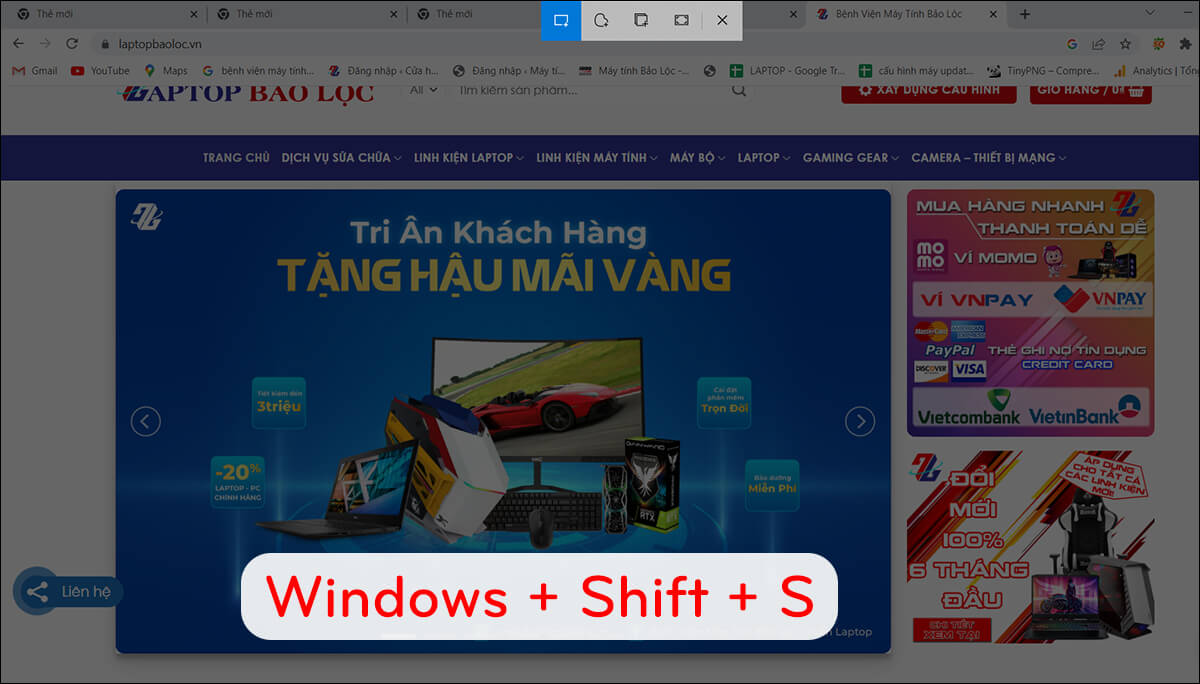 Nhấn tổ hợp phím Windows + Shift + S