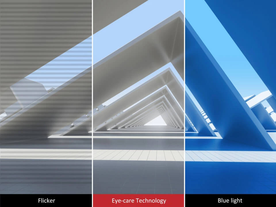 Công nghệ Flicker-Free và Bộ lọc ánh sáng xanh giúp giảm mỏi mắt và mệt mỏi do thời gian sử dụng màn hình kéo dài.